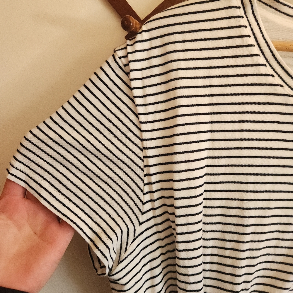 Vince Short Sleeve Tie-Side T-Shirt Mini Dress White Black Striped Large - Picture 5 of 8